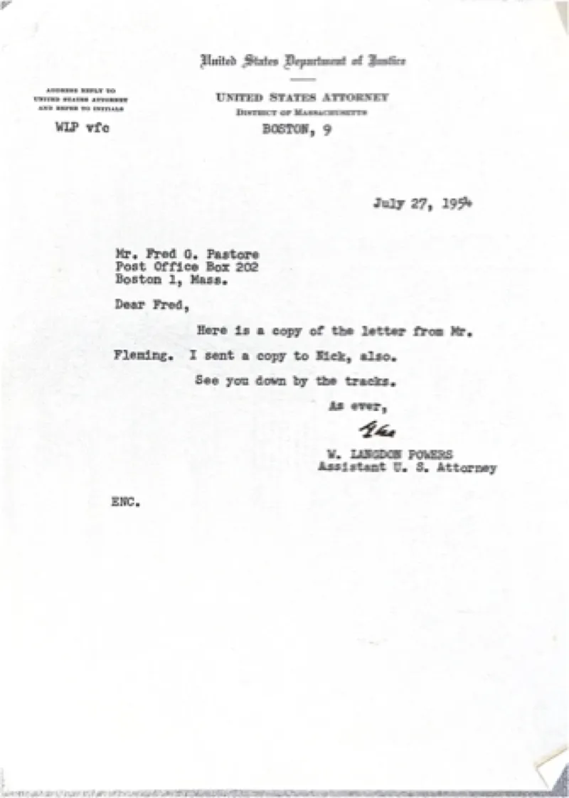 Memo from US Attorney to Director of the IRS intelligence division praising Fred G. Pastore for his work on the Frank Iaconi case.