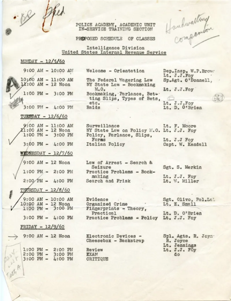 Training class for IRS personell, via the Police Academey unit.  This includes daily class schedule, how to acquire fingerprints, and how to classify them.