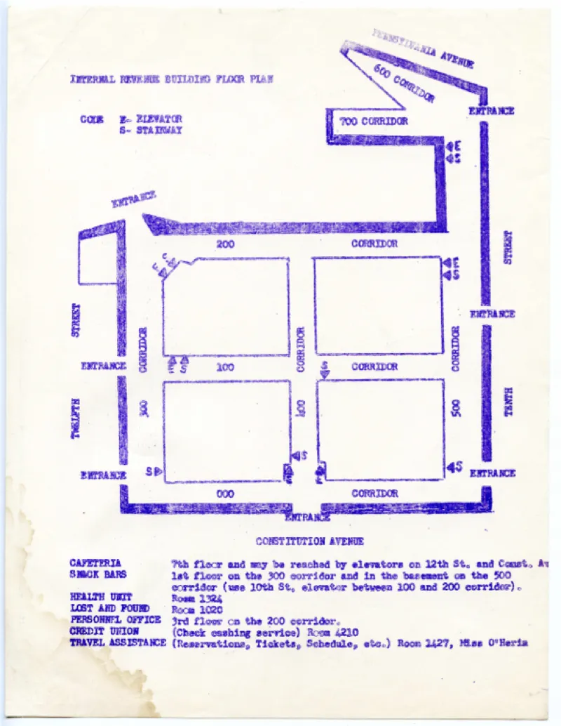 IRS drawing / floorplan of the IRS building floor plan in Boston.