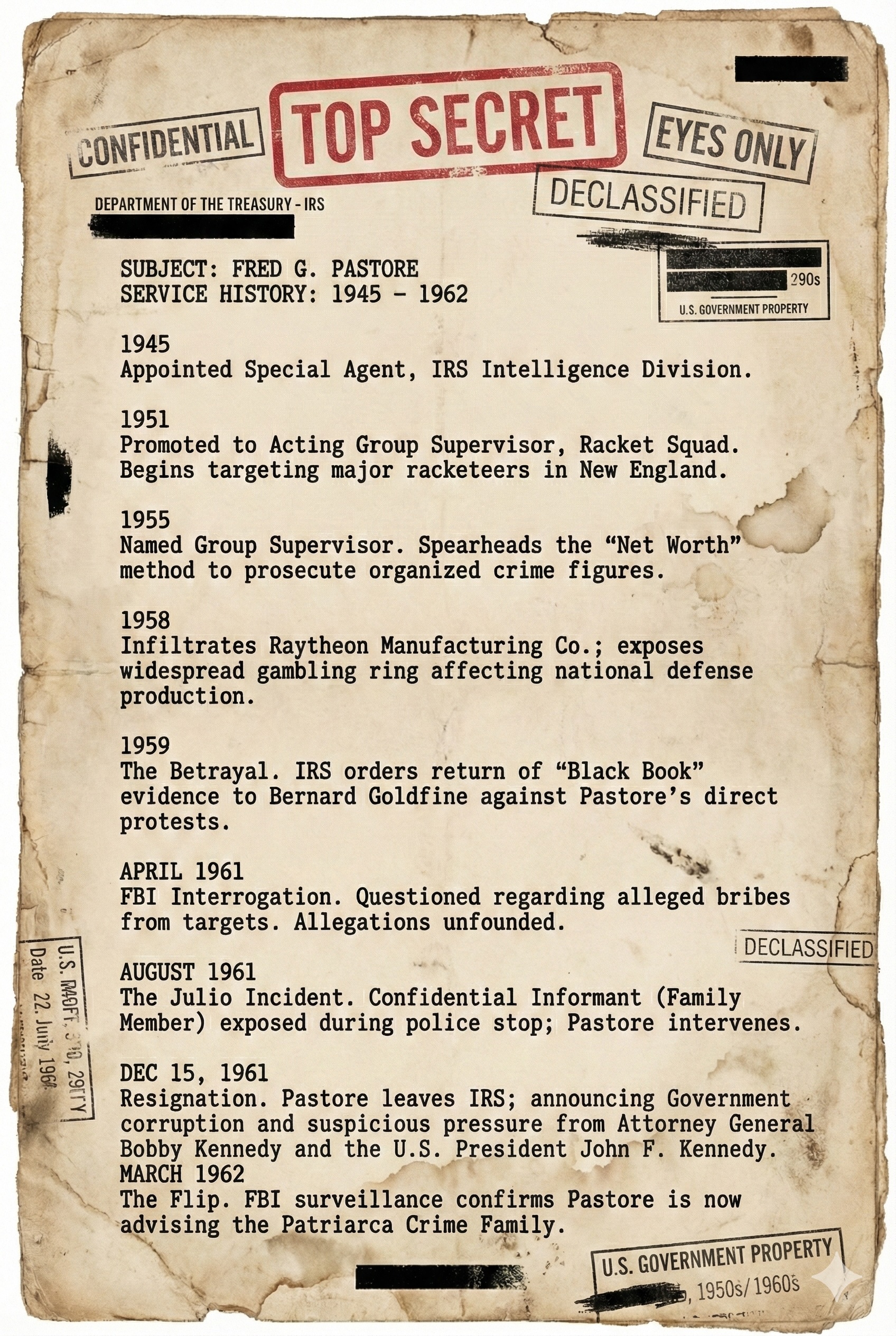 Fred Pastore Timeline Document